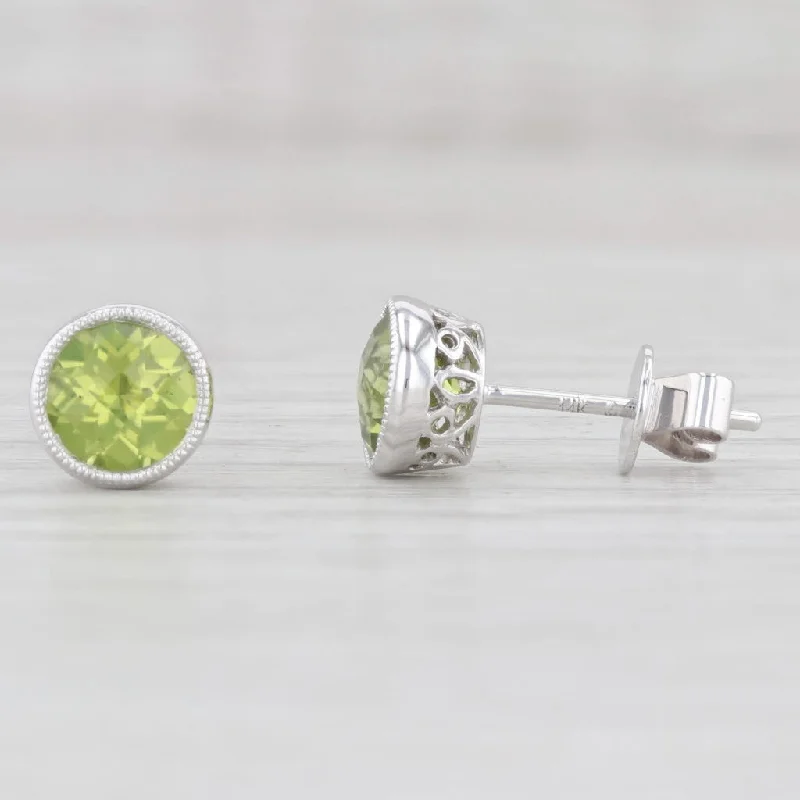 women's earrings with hoop and charm -New 1.66ctw Peridot Solitaire Stud Earrings 14k White Gold August Birthstone