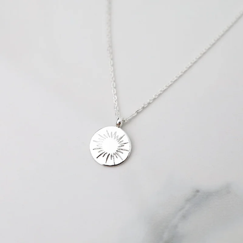 women's necklaces with gemstone halo -Sunburst Medallion Necklace - Sterling Silver