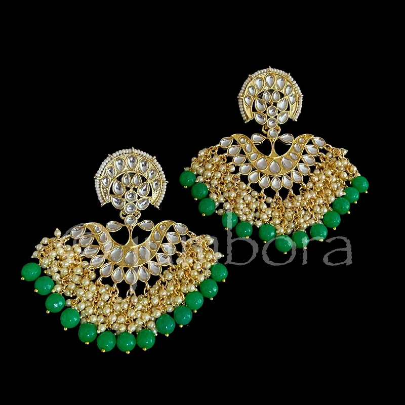 women's earrings with luxury accents -Royal Kundan Earrings with  Cluster Pearls