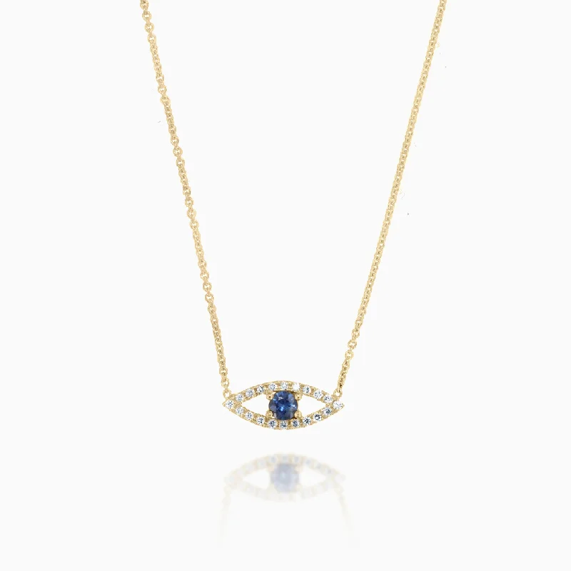 women's necklaces with romantic pendant -Small Sapphire and Diamond Evil Eye Necklace