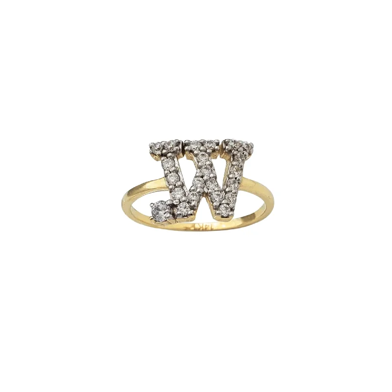 women's rings with princess-cut diamond -Zirconia Initial Letter "W" Solitaire Ring (14K)