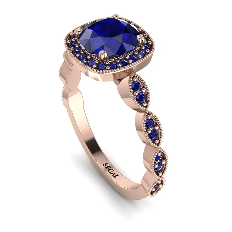 women's engagement rings with yellow gold -Vintage Inspired Sapphire Halo Ring - Frances No. 74