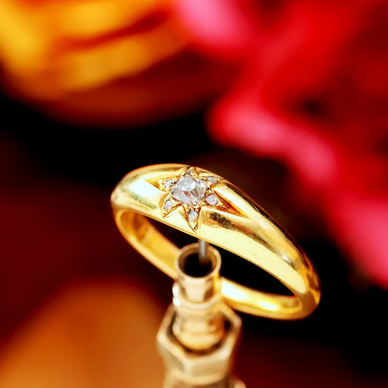 women's engagement rings with yellow gold -Rare Date 1876 22ct Diamond Gypsy Star Band