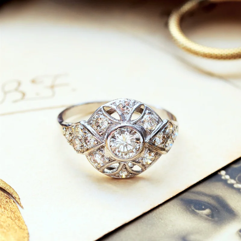 women's engagement rings with eternity band -Vintage Art Deco Diamond Boule Cocktail Ring