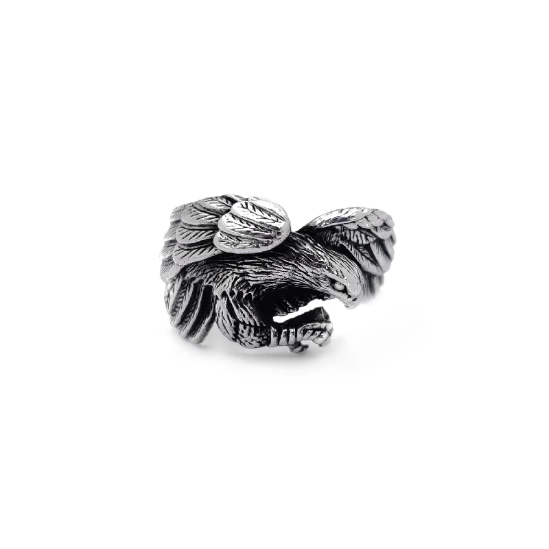 women's rings with custom engraving -Antique-Finish Flying Eagle Ring (Silver)