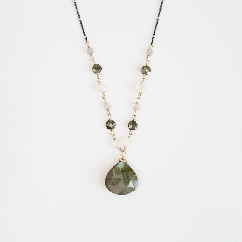 women's necklaces with herringbone chain -Large Labradorite Drop Necklace