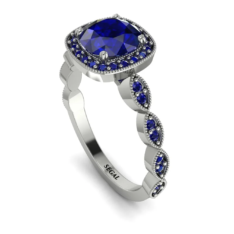 women's engagement rings with mixed metals -Vintage Inspired Sapphire Halo Ring - Frances No. 75