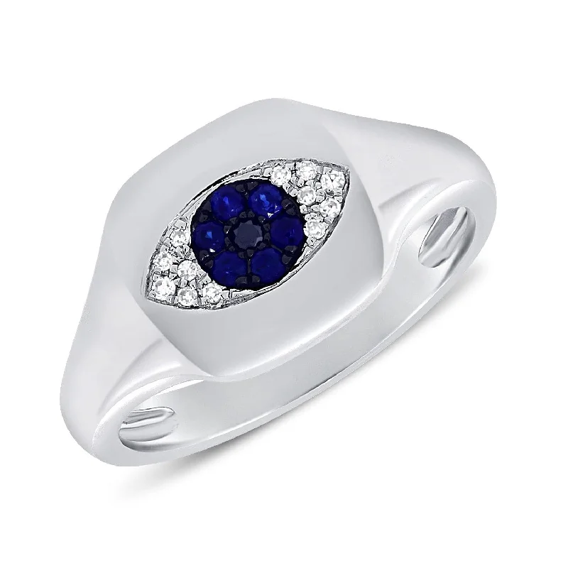 women's engagement rings with infinity symbol -14k Gold Diamond & Sapphire Evil Eye Ring