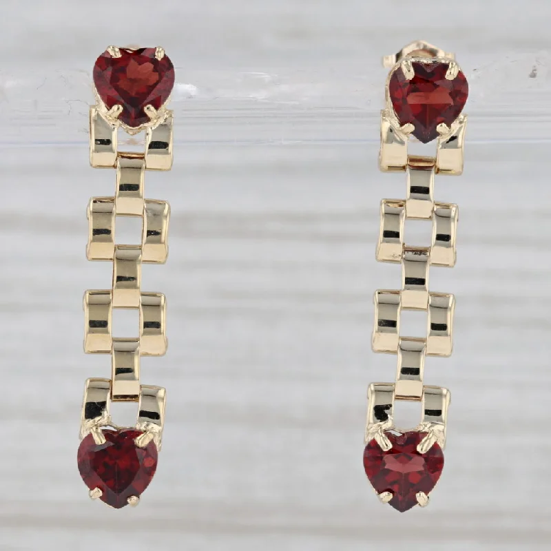 women's earrings with leverback closure -3.40ctw Garnet Hearts Dangle Earrings 14k Yellow Gold January Birthstone