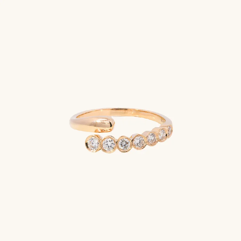 women's engagement rings with custom design -Round Diamond Bezel Cocktail Wrap Ring