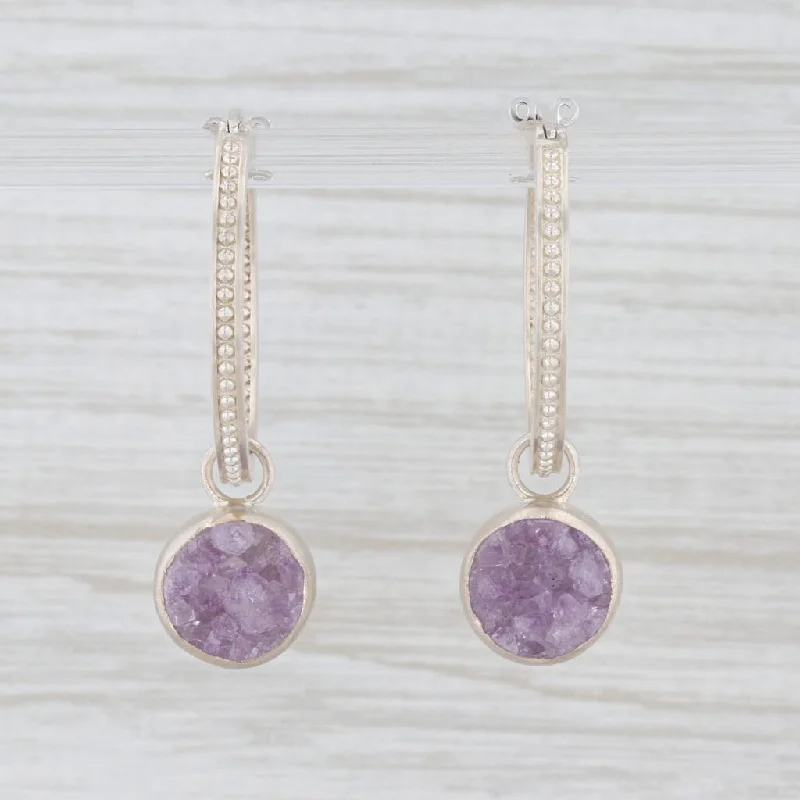 women's earrings with filigree work -New Nina Nguyen Hoops with Charms Earrings Sterling Silver Druzy Amethyst