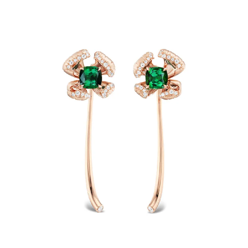 women's earrings with pearl -GREEN TOURMALINE AND DIAMOND FLOWER EARRINGS