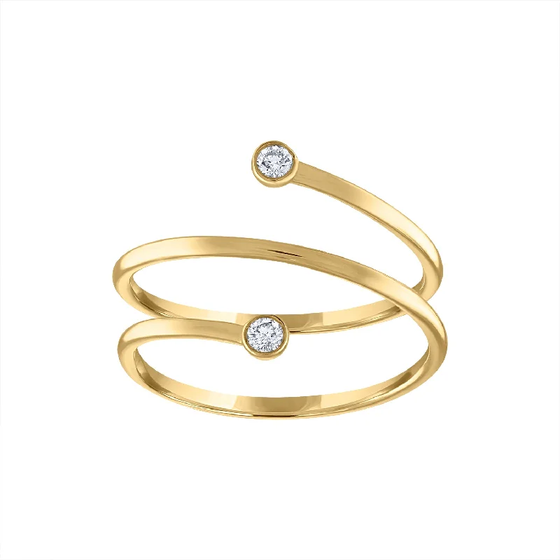 women's engagement rings with minimalistic design -14KT GOLD DIAMOND THREE LINE COIL RING