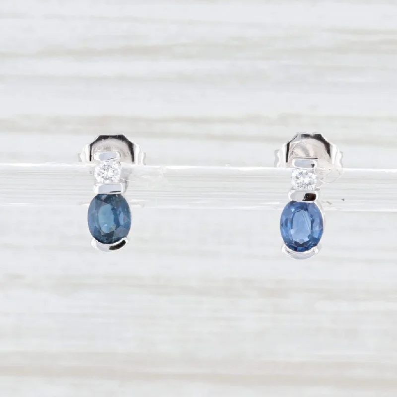 women's earrings with hypoallergenic material -0.84ctw Blue Sapphire Stud Earrings 14k White Gold September Birthstone