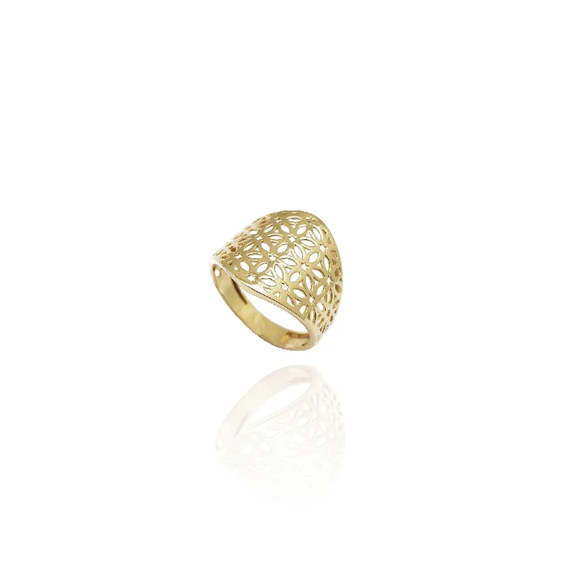 women's rings with gemstone -Foliage Print Colander Ring (14K)