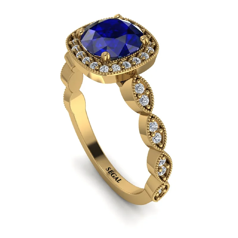 women's engagement rings with rose-cut diamond -Vintage Inspired Sapphire Halo Ring - Frances No. 13