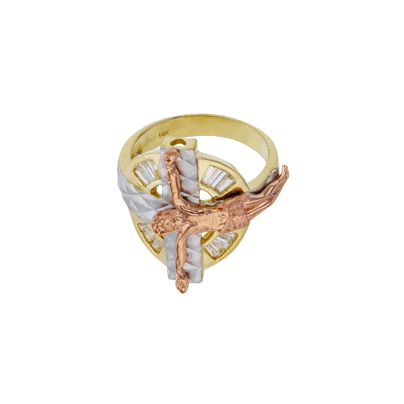 women's rings with bespoke design -Channel Setting Sideways Crucifix Ring (14K)