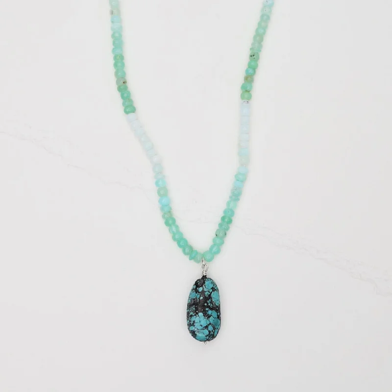 women's necklaces with herringbone chain -Chalcedony & Turquoise Pendant Necklace