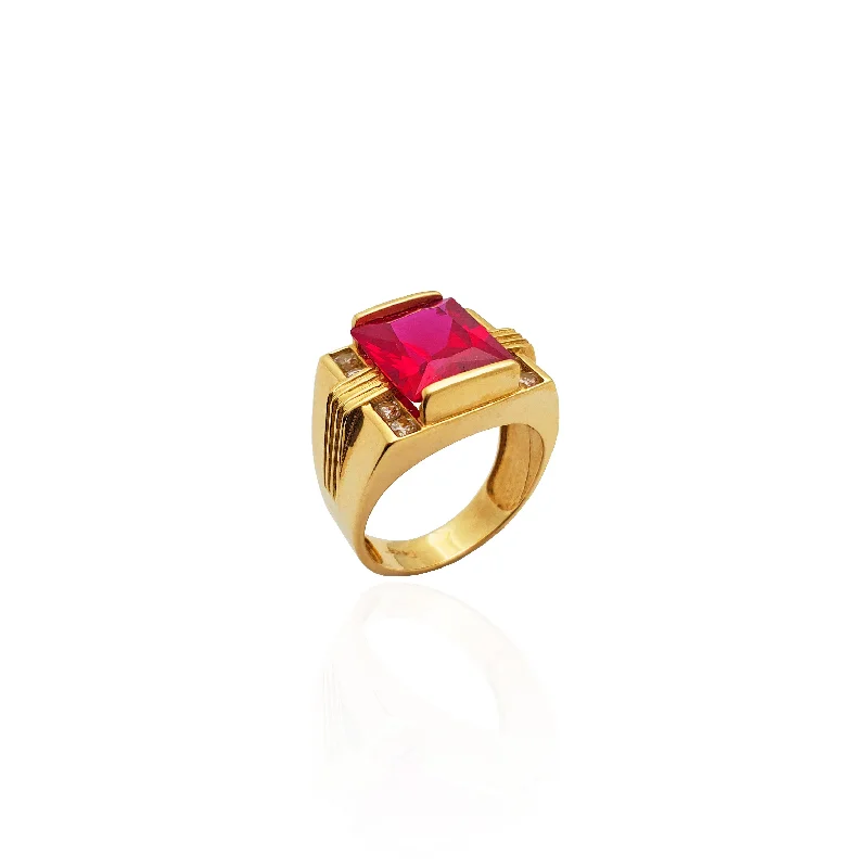 women's rings with romantic design -Square Red Center Stone CZ Ring (14K)