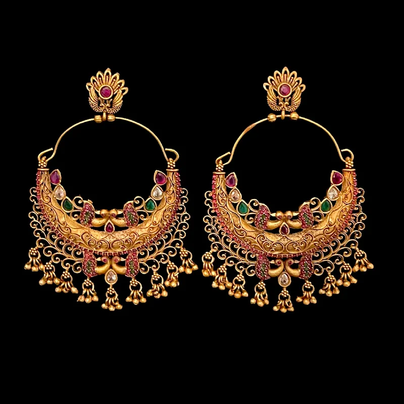 women's earrings with sparkling diamonds -Matte Antique Gold Finish Long earrings