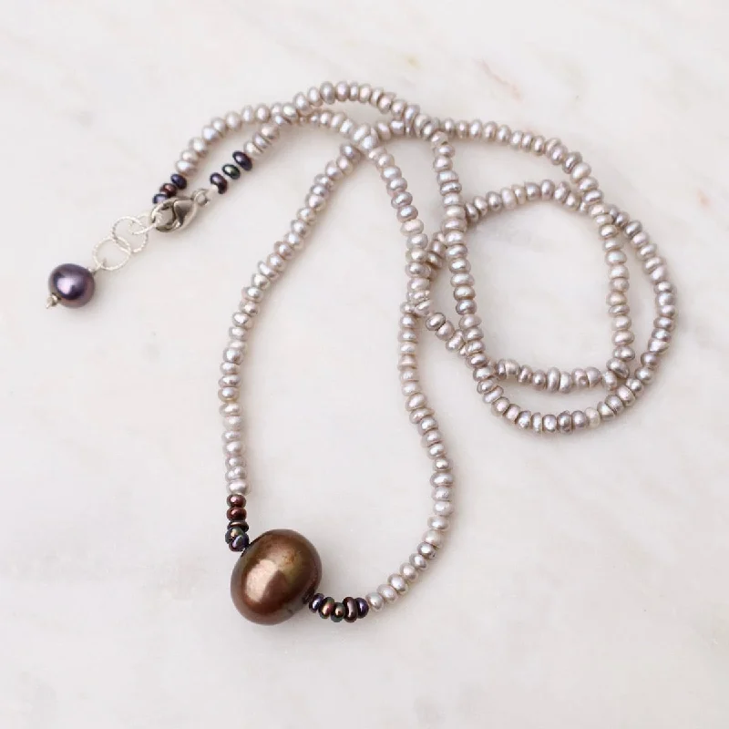 women's necklaces with floral design -Petite Grey Pearl Necklace