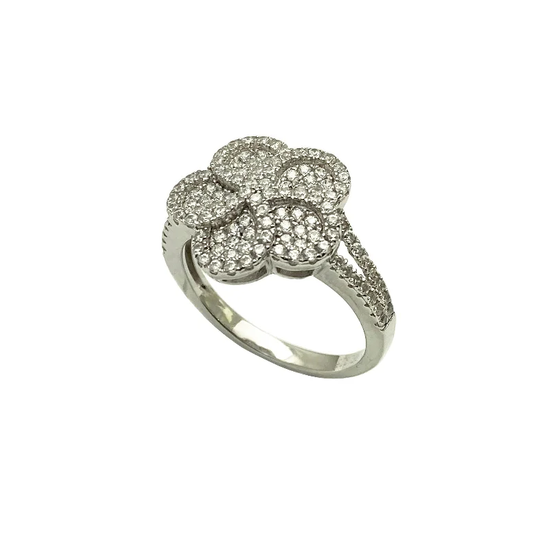 women's rings with white gold band -Stoneset Bauhinia Flower Cocktail Ring (Silver)