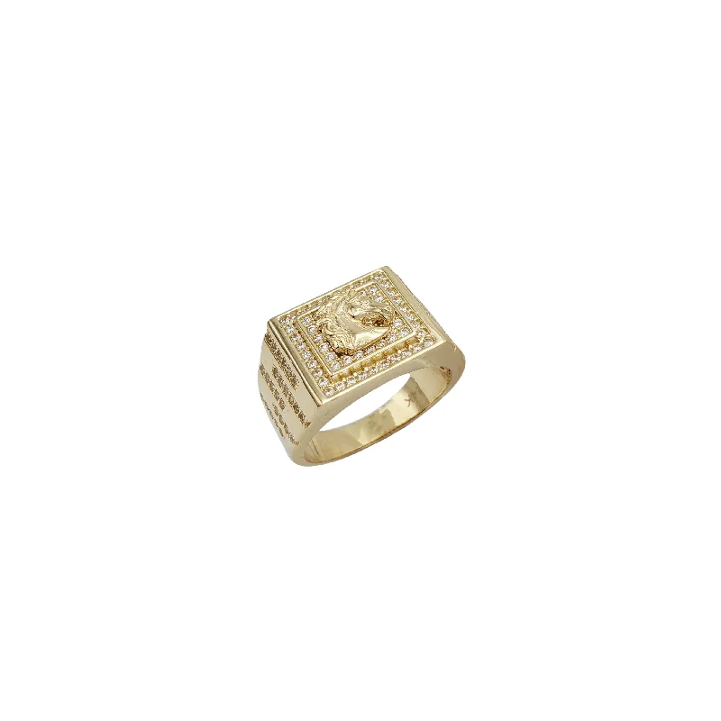 women's rings with engraved details -Iced-Out Rectangle Stallion Bust Ring (14K)