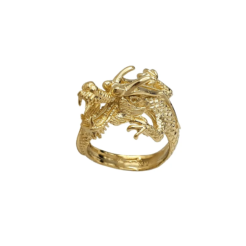 women's rings with rose gold band -Textured Wrapped Dragon Ring (14K)