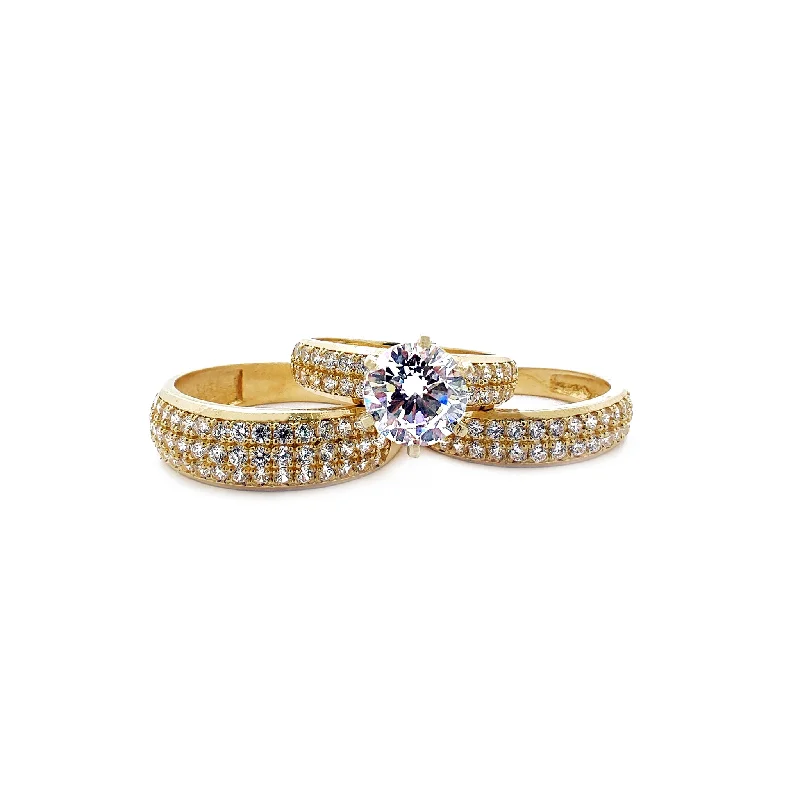 women's rings with simple elegance -Pave Setting Three Piece-Set Ring (14K)