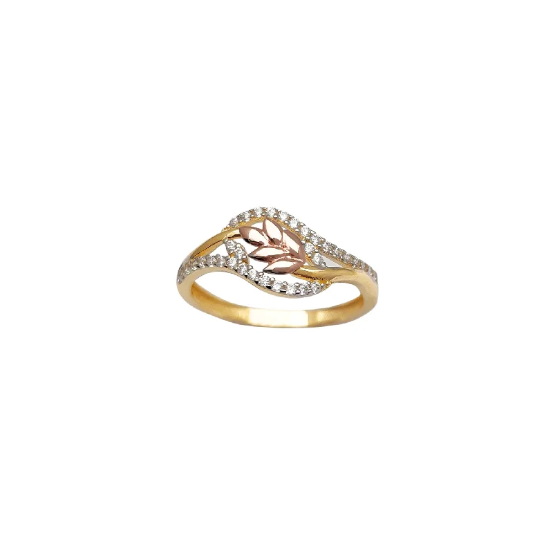 women's rings with sparkling diamond -Pave Rose Leaf-Branch Ring (14K)