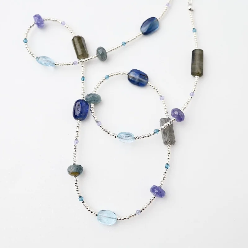 women's necklaces with vintage-inspired pendant -Silver Glass, Labradorite, Kyanite Necklace