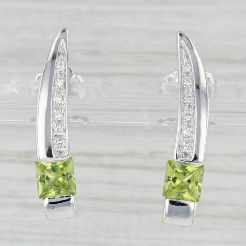 women's earrings gold -1.56ctw Peridot Diamond Drop Earrings 18k White Gold Pierced