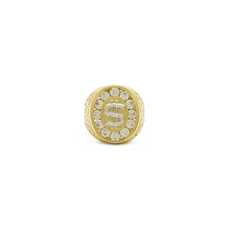 women's rings with gemstone surround -Icy Dollar Sign Signet Ring (14K)