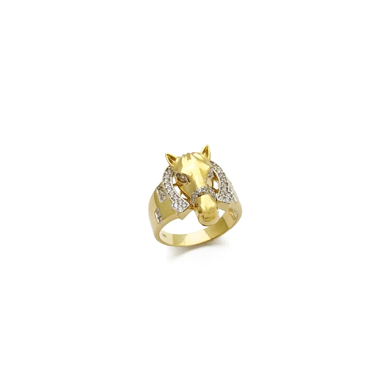 women's rings with vintage style -Lucky Horse Head Icy Ring (14K)