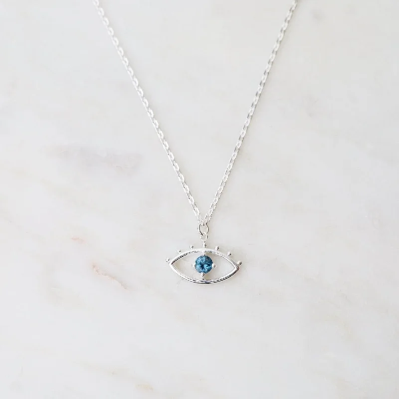 women's necklaces with opal accents -London Blue Topaz Evil Eye with Lashes Necklace