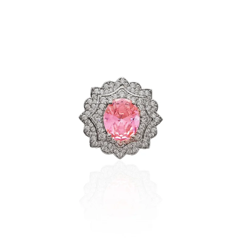 women's rings with vintage band -Rosy Bloom Cocktail Ring (Silver)