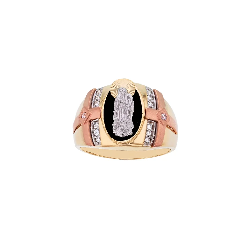 women's rings with modern flair -Tri-Color Black Onyx Virgin Mary Ring (14K)