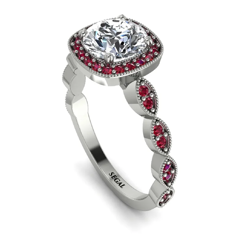 women's engagement rings with ruby center stone -Vintage Inspired Diamond Halo Ring - Frances No. 48