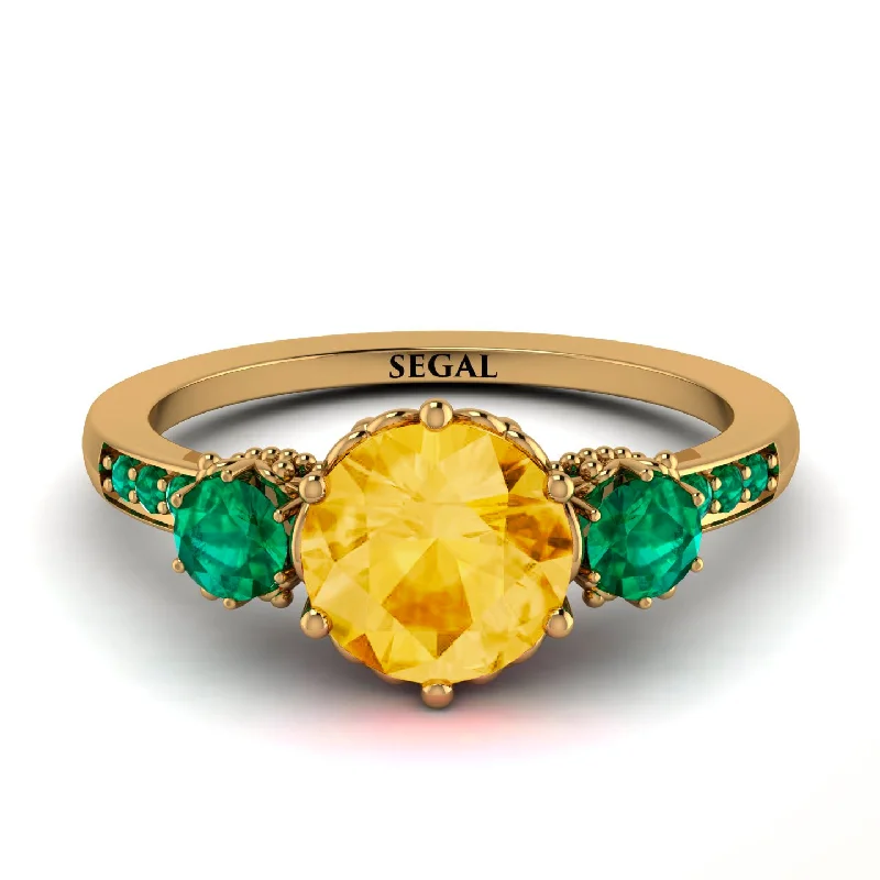 women's engagement rings with colorful gemstones -Vintage 3 Stones Citrine Ring With Micro Pave - Luna No. 604