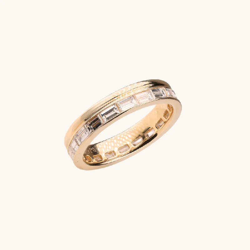 women's engagement rings with sleek finish -Baguette Lab Diamond and Gold Double Eternity Band