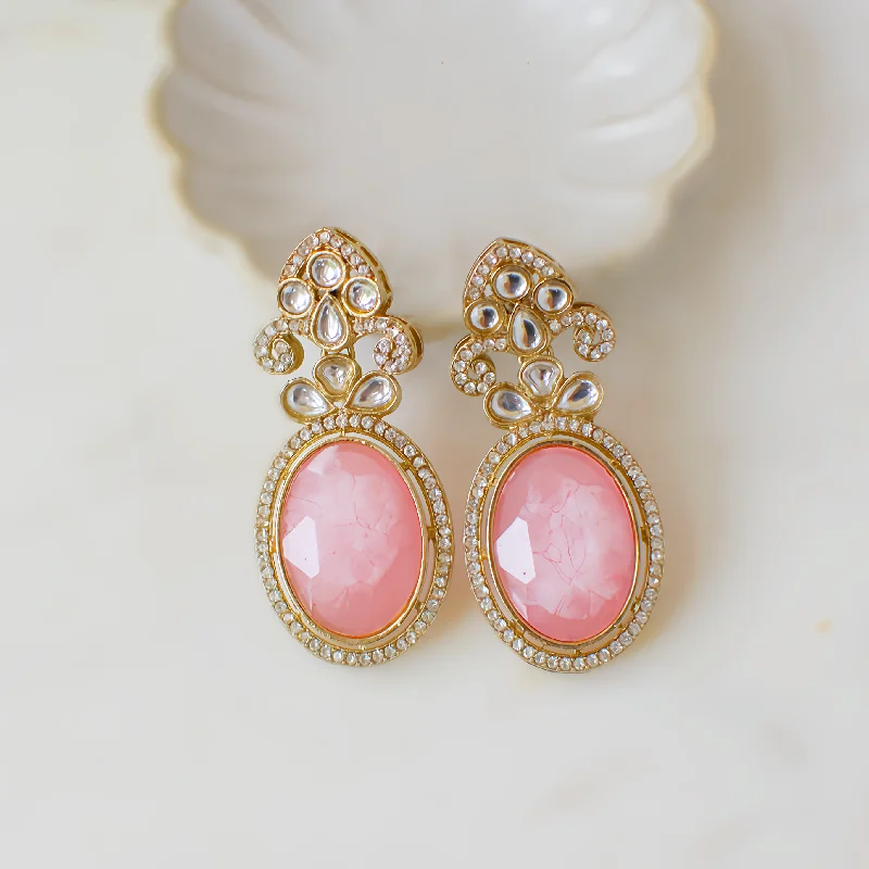 women's earrings with drop style -Avina Earrings - Pink