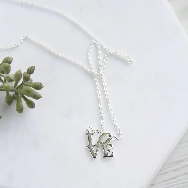 women's necklaces with custom engraving -Silver Polished Mini LOVE Necklace