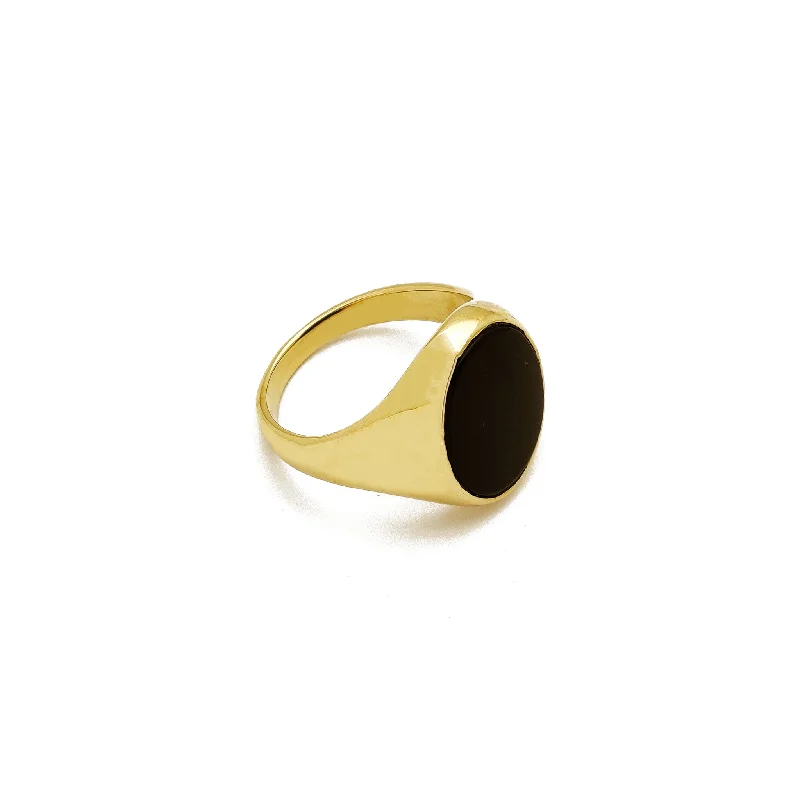 women's rings with stacking design -Oval Black Onyx Ring (14K)