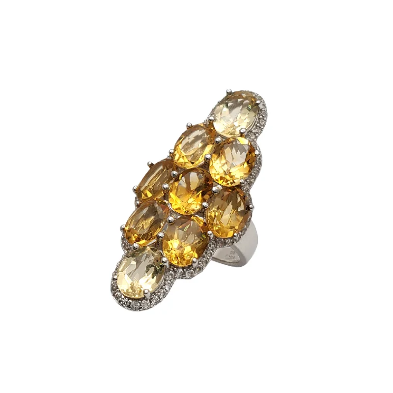 women's rings silver -Yellow Topaz Cocktail Ring (Silver)