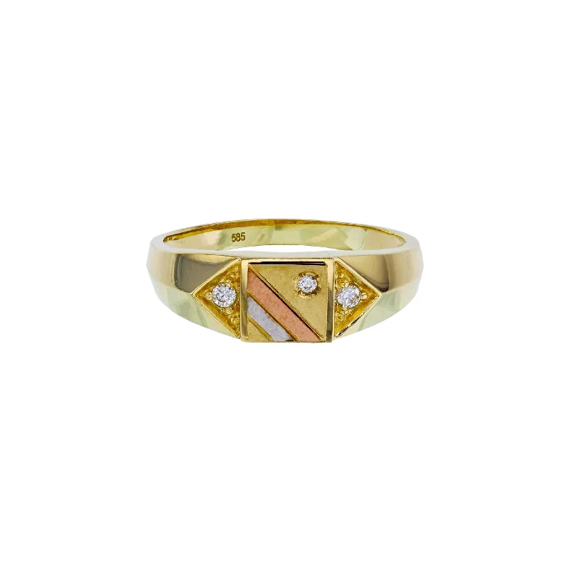 women's rings with bold look -Tricolor Regal Square & Triangle Ring (14K)