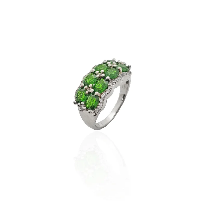 women's rings with large center stone -8 Green Eyes Stones CZ Ring (Silver).