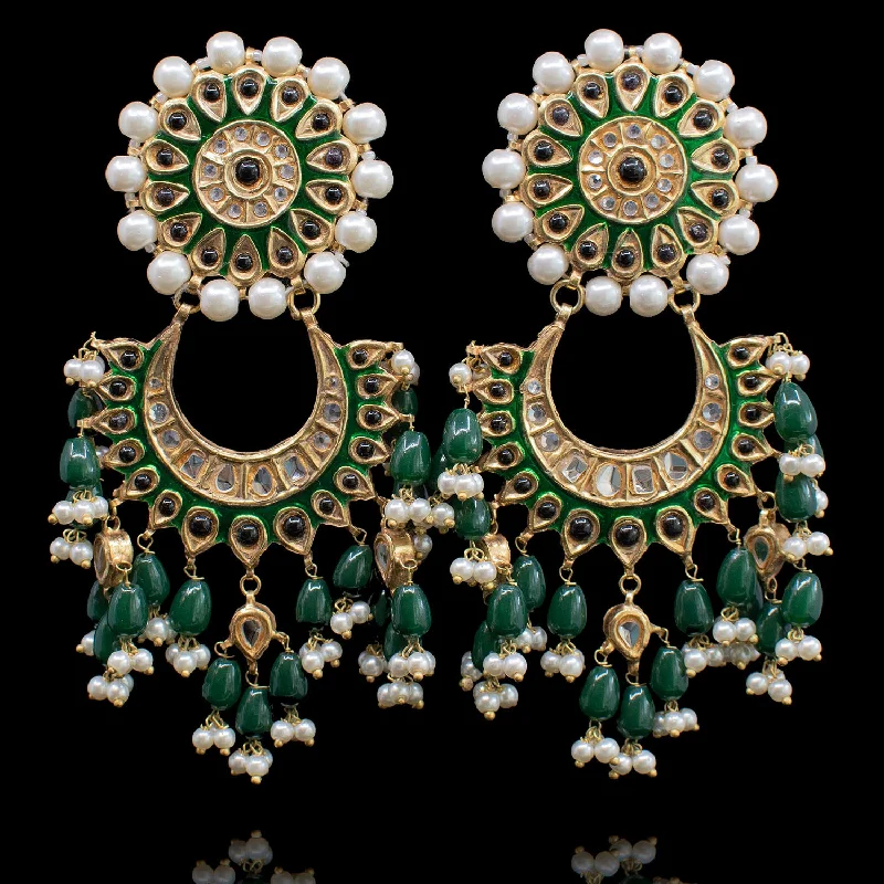 women's earrings with enamel finish -Ahana Earrings - Green