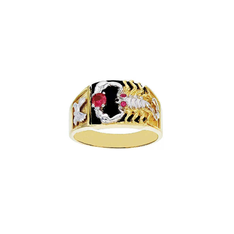 women's rings with infinity symbol -Red-Eyes Black Onyx Scorpion & Eagle Men's Ring (14K)