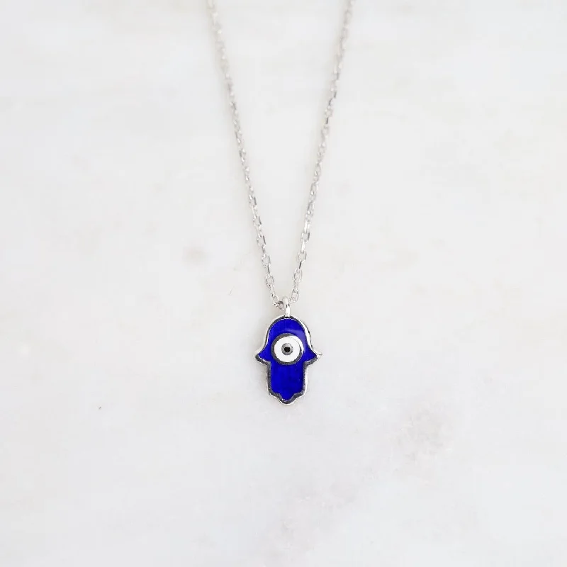 women's necklaces with statement diamonds -Hamsa with Evil Eye Enamel Necklace - Navy