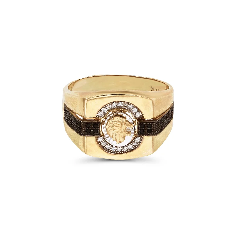 women's rings with modern flair -Stoneset Belt & Halo Lion Head Emblem Ring (14K)